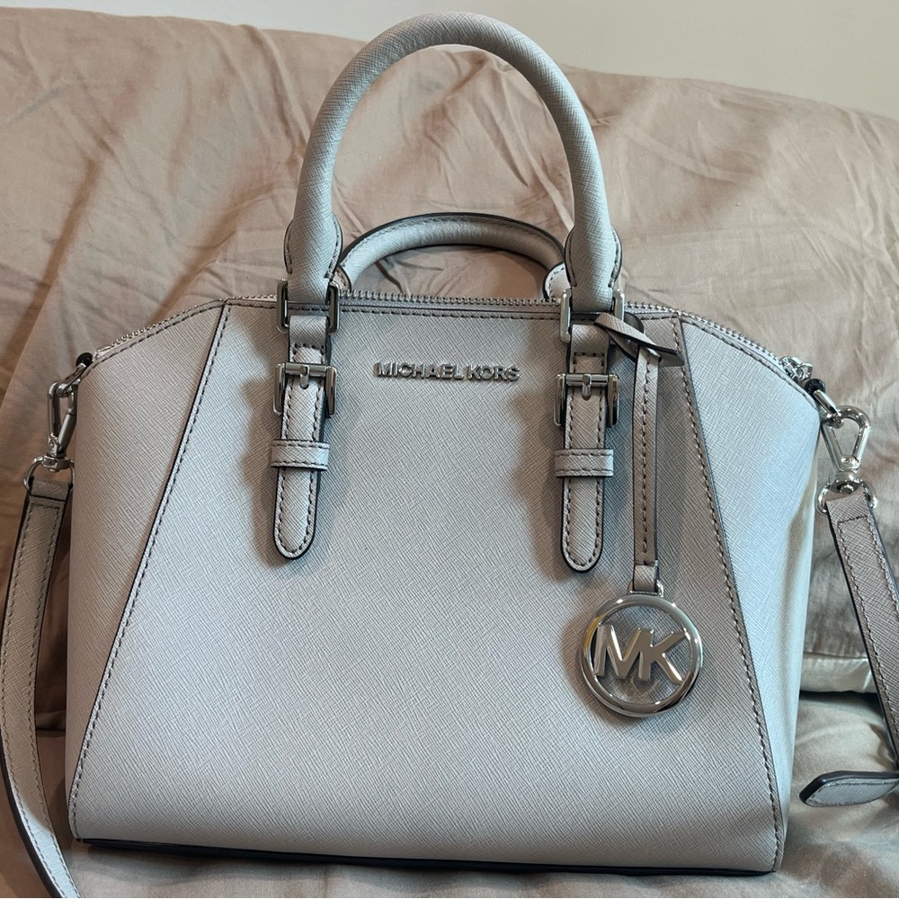 MICHAEL KORS Light Gray Satchel with MK Charm